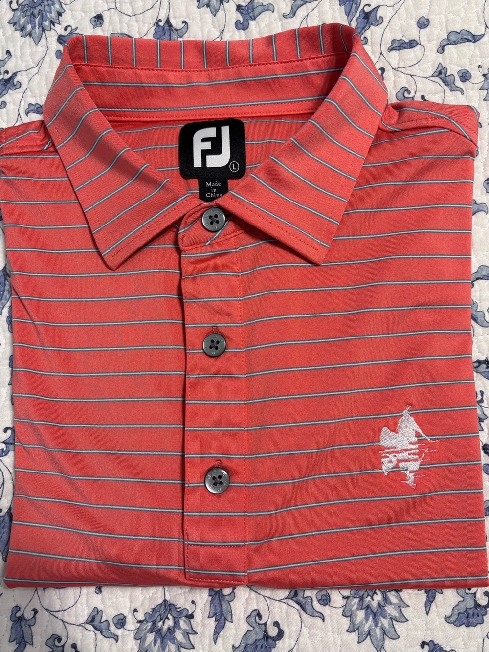 FootJoy FJ men’s size Large short sleeve stripe golf performance polo coral red